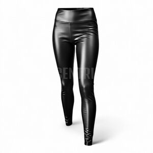 Women's High-Waisted Shiny Faux Leather Leggings - Black